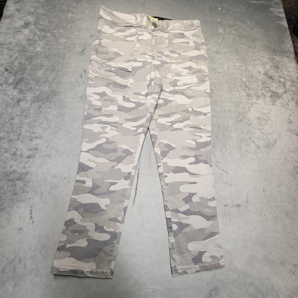 Democracy Pants Womens 10 Gray Camouflage Cargo Twill Slim Stretch Pockets